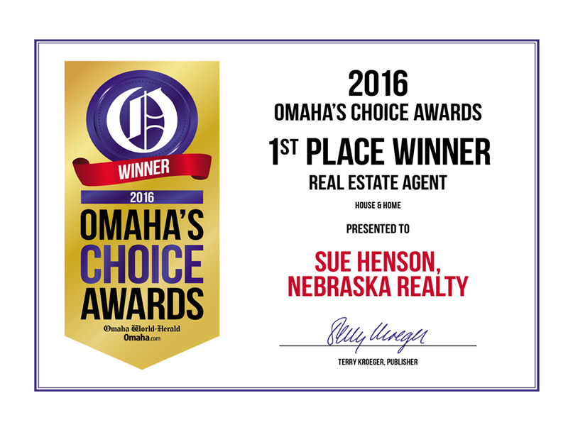 2016 1st place winner of Omaha's Choice Awards certificate